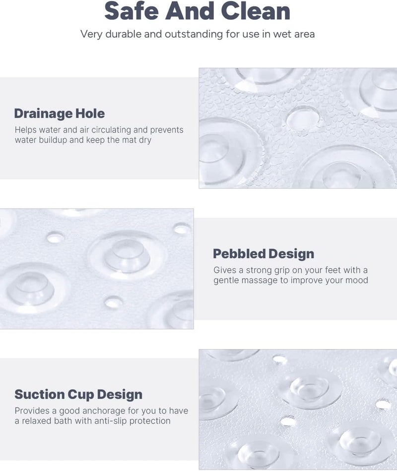 ADO Corner Shower Mat Non Slip, 21x21 inch Curved Shower Mats for Inside Shower, Anti-Slip Bath Mat with Strong Suction Cup, Drain Holes, Machine Washable, Ideal for The Elderly (Clear) - Image 3